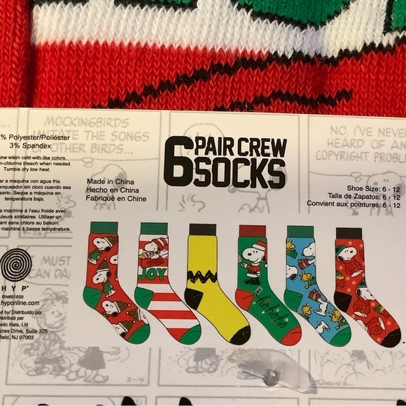 Peanuts 6PK Men’s Snoopy Christmas Crew Socks. - Picture 6 of 6